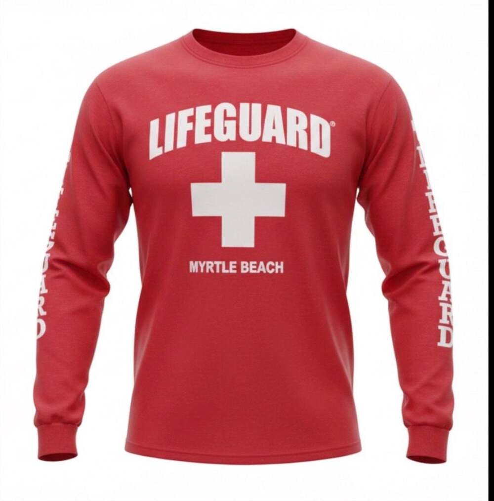 Officially Licensed Lifeguard Myrtle Beach Red Long Sleeve Cotton T-Shirt